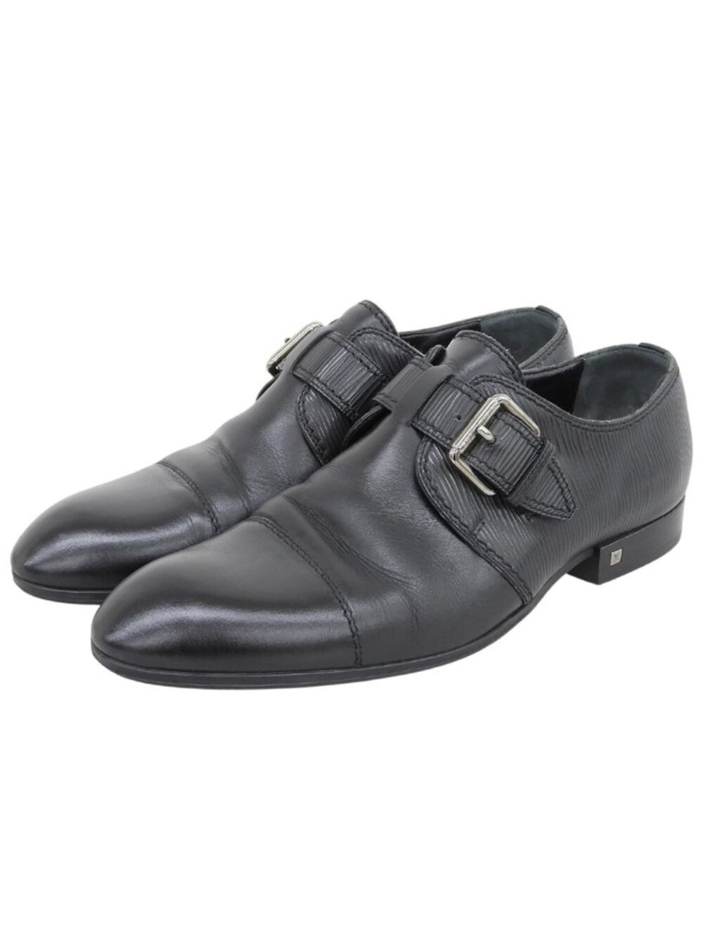 Louis Vuitton Leather Epi Design Monk Strap Shoes Black 6.5